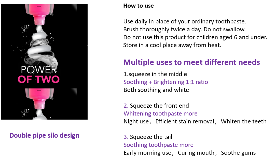 ダブルチューブの二重効果歯磨き粉 Double tube dual effect toothpaste